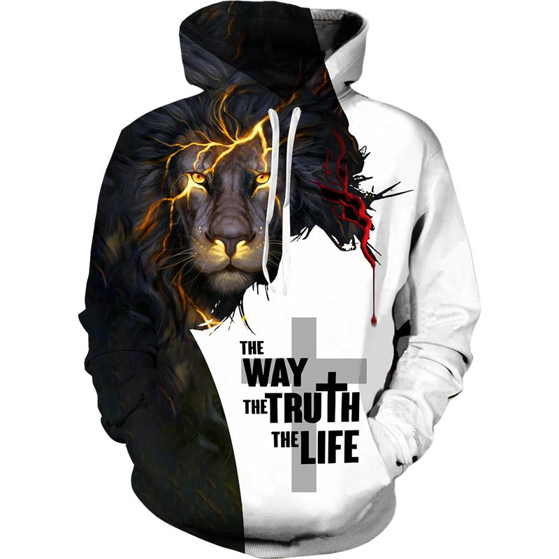 Jaro Podzim Křesťanská Bible Faith Jesus God Pánská mikina s kapucí Cool 3D potisk lva Streetwear Pár Oblečení Jogging Běžné Tepláky