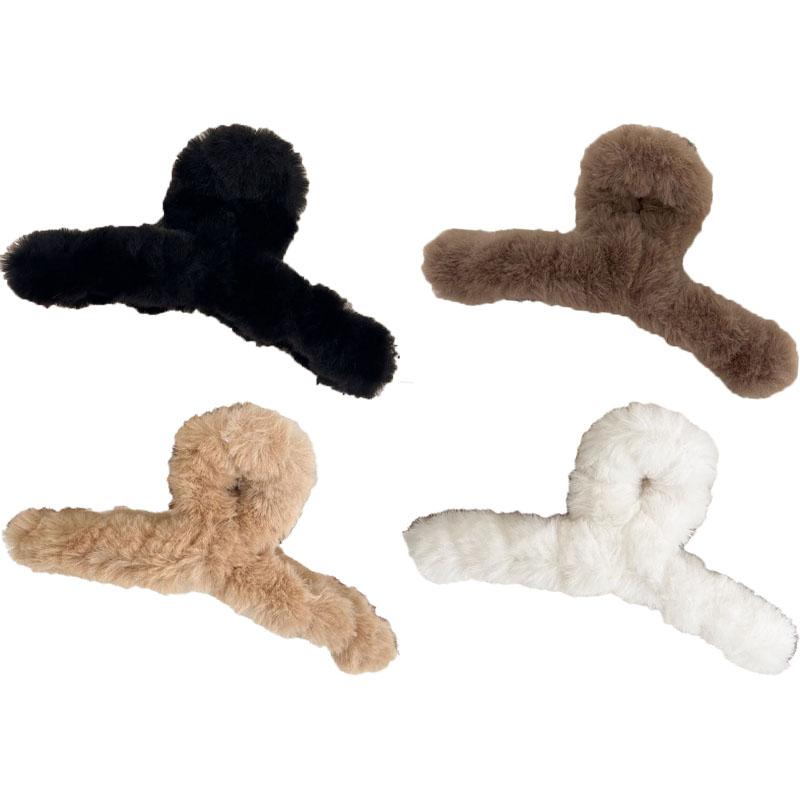 Set of 4/8 Autumn and Winter Short Plush Solid Color Hair Claws for Women Holiday Atmosphere Shark Clip Hair Accessories