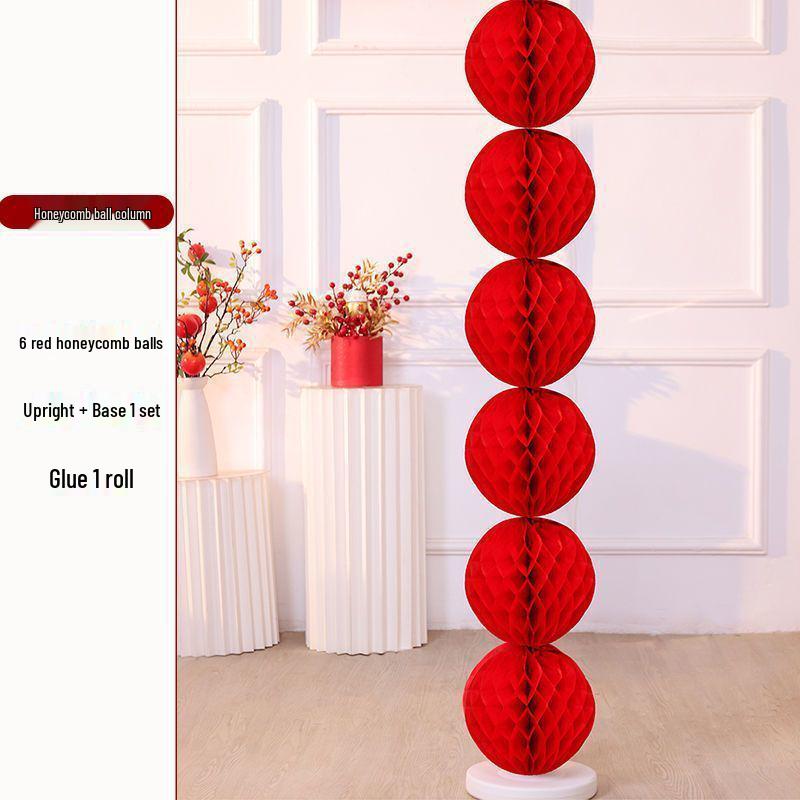 Honeycomb Ball Pillar Lantern for Wedding Room Decoration, Bride Photo Props, Double Happiness Wall Flower