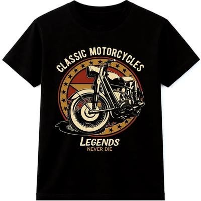 Classic Motorcycle T Shirt Vintage Bike Legends Never Die Graphic Biker Tee