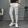 Men's Trendy European White Jeans with Diamond Embroidery - Slim, Elastic, Skinny Fit for Summer