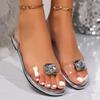 Ciabatte Piatte da Donna con Perline Strass, Design Interno Rialzante, Calzature Casual da Esterno per Spiaggia Slip-On