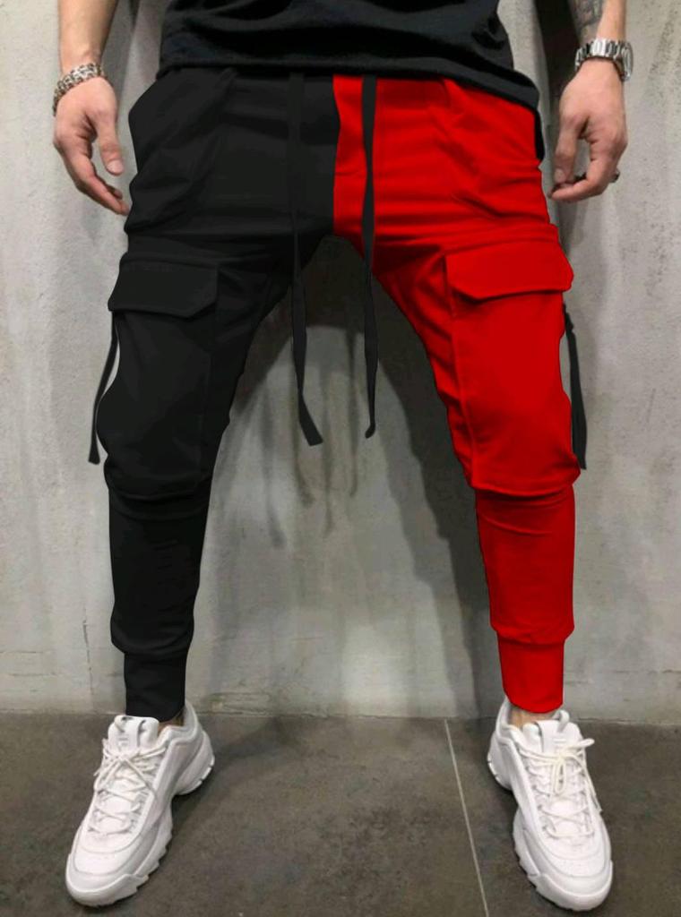 Men's Color Block Multi-Pocket Cargo Pants: Casual, Fitness, Patchwork, Drawstring