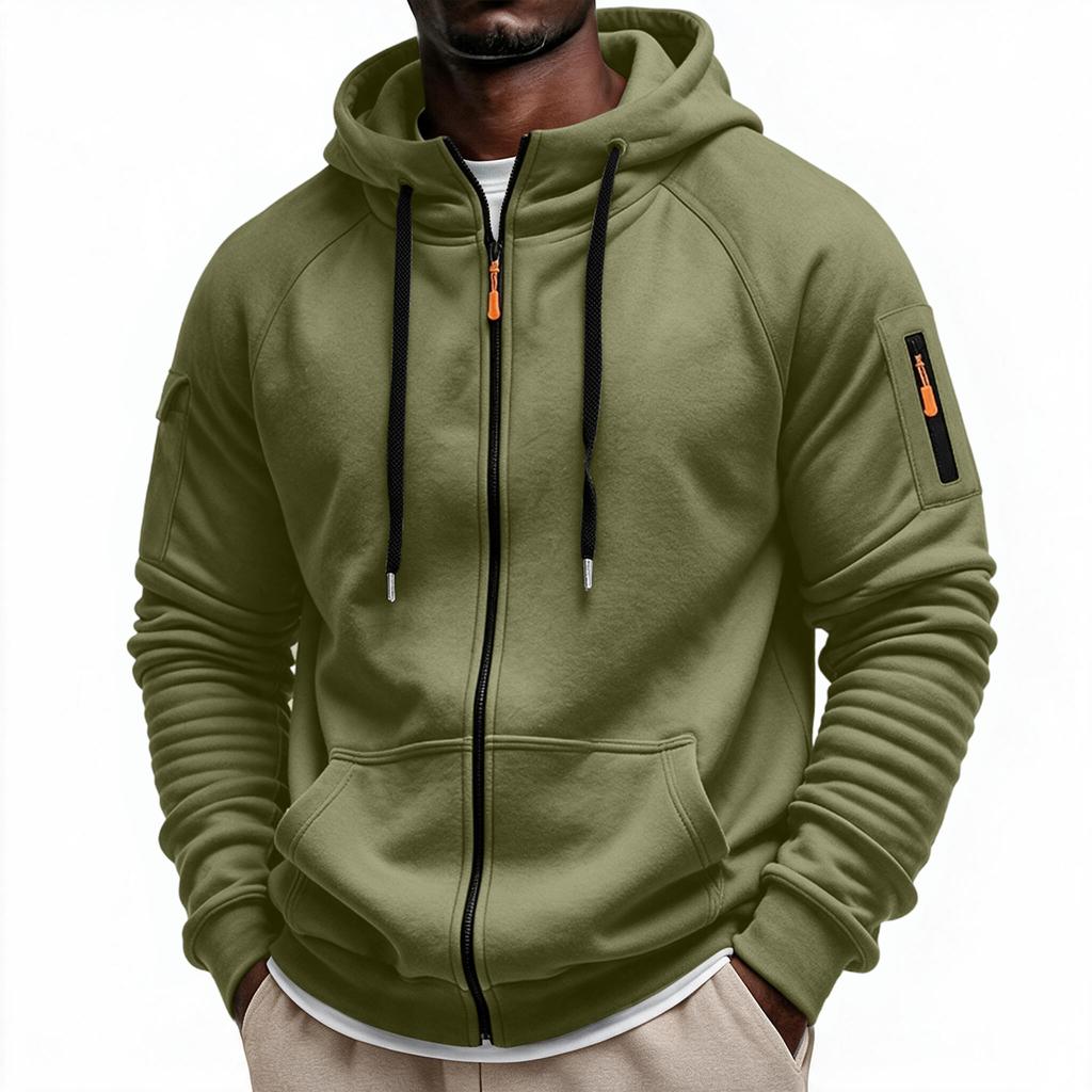 Men's Zip-Up Hoodie Sweatshirt with Multiple Pockets for Running Fitness Casual Wear