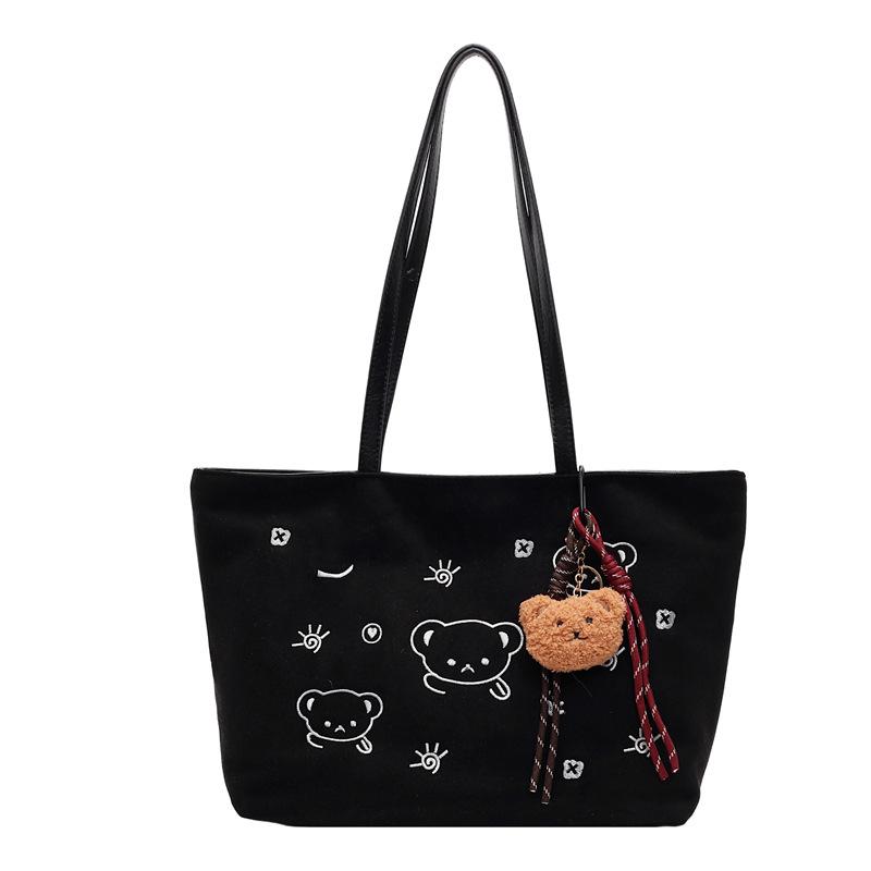 Embroidered Cartoon Shoulder Large Capacity Student Tote Versatile Shoulder Women's Bag Class Handbag