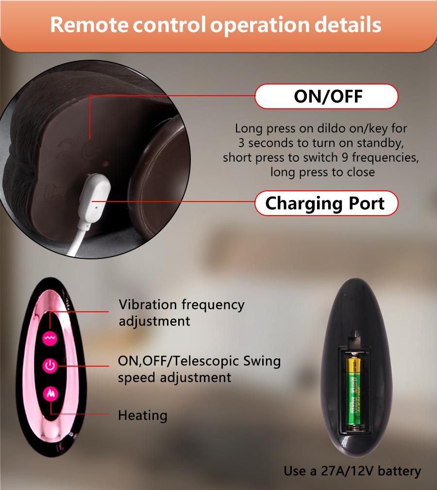 Černá římská teleskopická houpačka 3 cm Inteligentní vyhřívání Bezdrátové dálkové ovládání Elektrické dildo Sexuální hračky pro dospělé Produkty Vibrátor Masturbátor