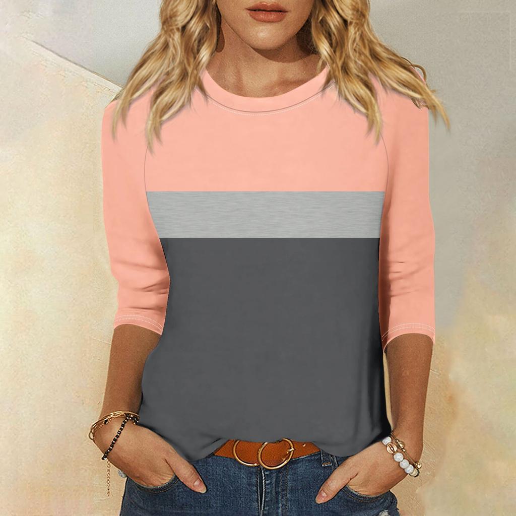 Shirt For Women's Fashion Casual Raglan Sleeve Round Neck 3/4 Sleeve Loose Printed T-Shirt Ladies Top