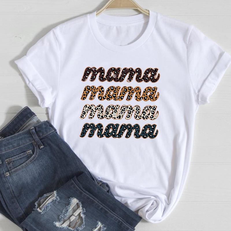 (European Size)90s Fashion Women Print Lady Female Tee Top Leopard Mom Mama Mother Love T Shirt Clothing Casual Short Sleeve Graphic T-shirt