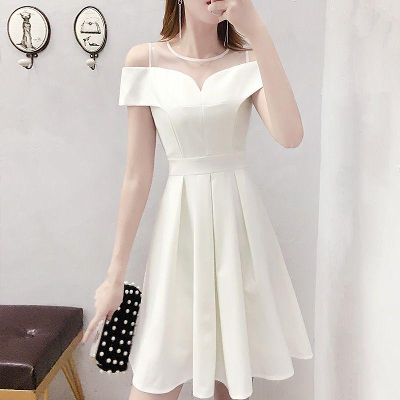 Women s Elegant White One-Shoulder A-line Midi Dress - Summer 2026 Slimming Style S
