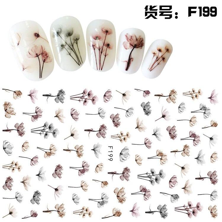 1pc 3D Nail Stickers Spring Summer Natural Flower Leaves Simulation Dried Flower Dragonfly Nail Applique Water Slides Decoration