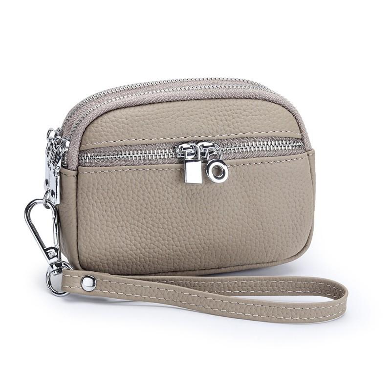 First-layer Cowhide Women's Mini Small Bag Change Purse Leather Large-capacity Double-zipper Multifunctional Clutch