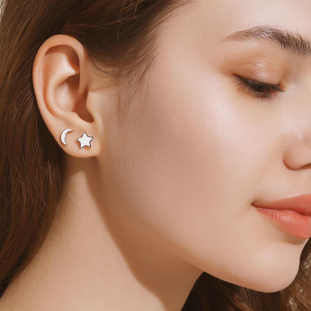 925 Sterling Silver Stjärna Måne Öronstift