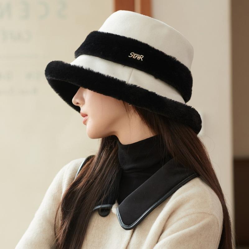 

Autumn and Winter Thickened Plush Splicing Bucket Hat Women s Ear Protector Hat Basin Hat for Casual & Formal Outfits, Cold Weather Gear One Size білий
