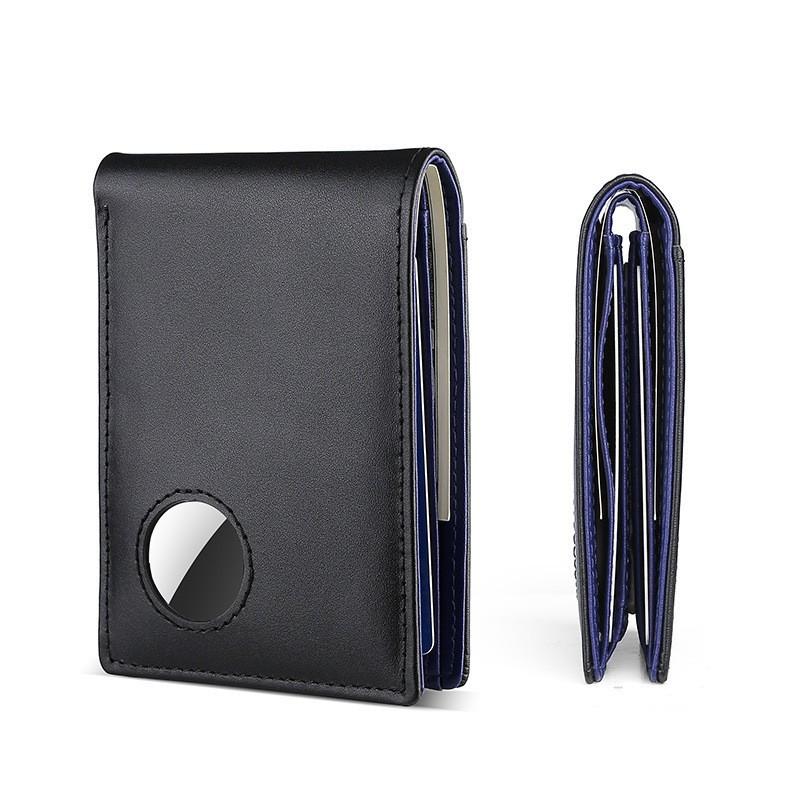 Anti-theft Brush Genuine Leather RFID Wallet Short Anti-magnetic Men's Top Layer Cowhide Airtag Tracker US Dollar Clip