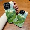 Vertikální kožené pouzdro Zelený umělecký potisk Vzorované Nárazuvzdorné Měkké silikonové pouzdro s ochranou objektivu fotoaparátu pro IPhone Samsung
