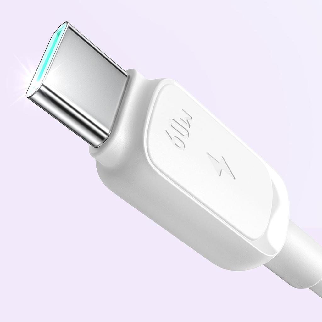 Kabel przewód do ładowania transmisji danych USB-C 60W 1.2m - biały