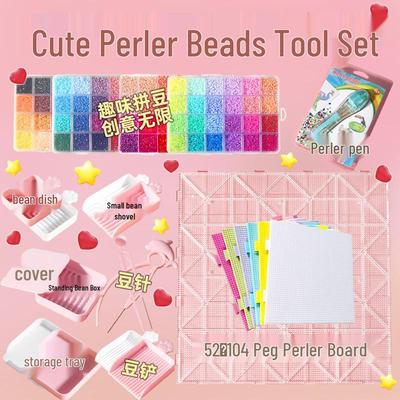 Perler Beads Complete Set: DIY Tools, 104 Peg Large Pegboard, Long Pegs, Heat Resistant.