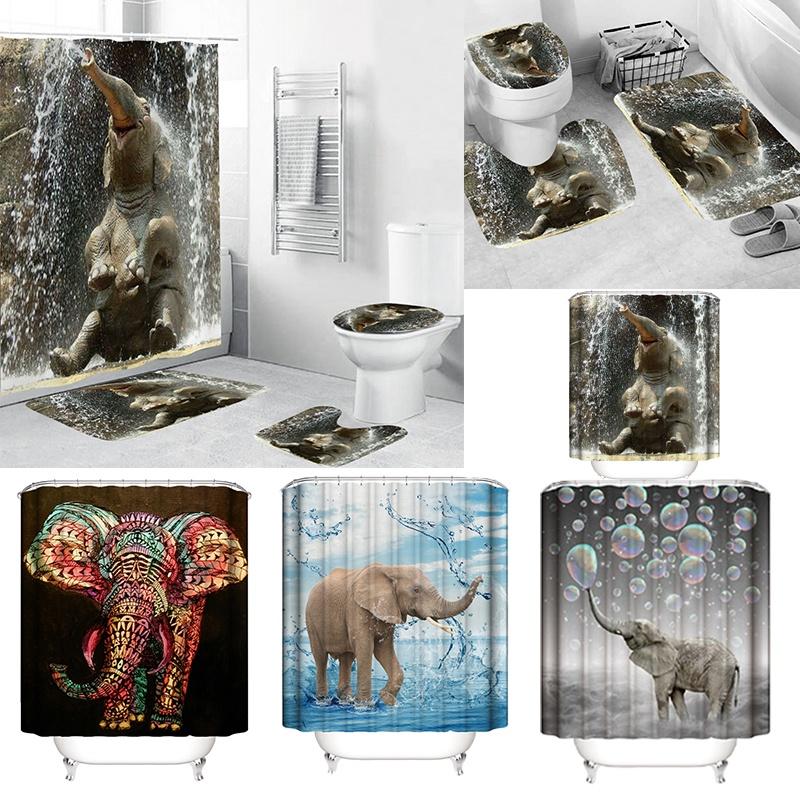 Colorful Elephant Shower Curtain Waterproof Washable Bathroom Decor With 3d Printing And Hooks