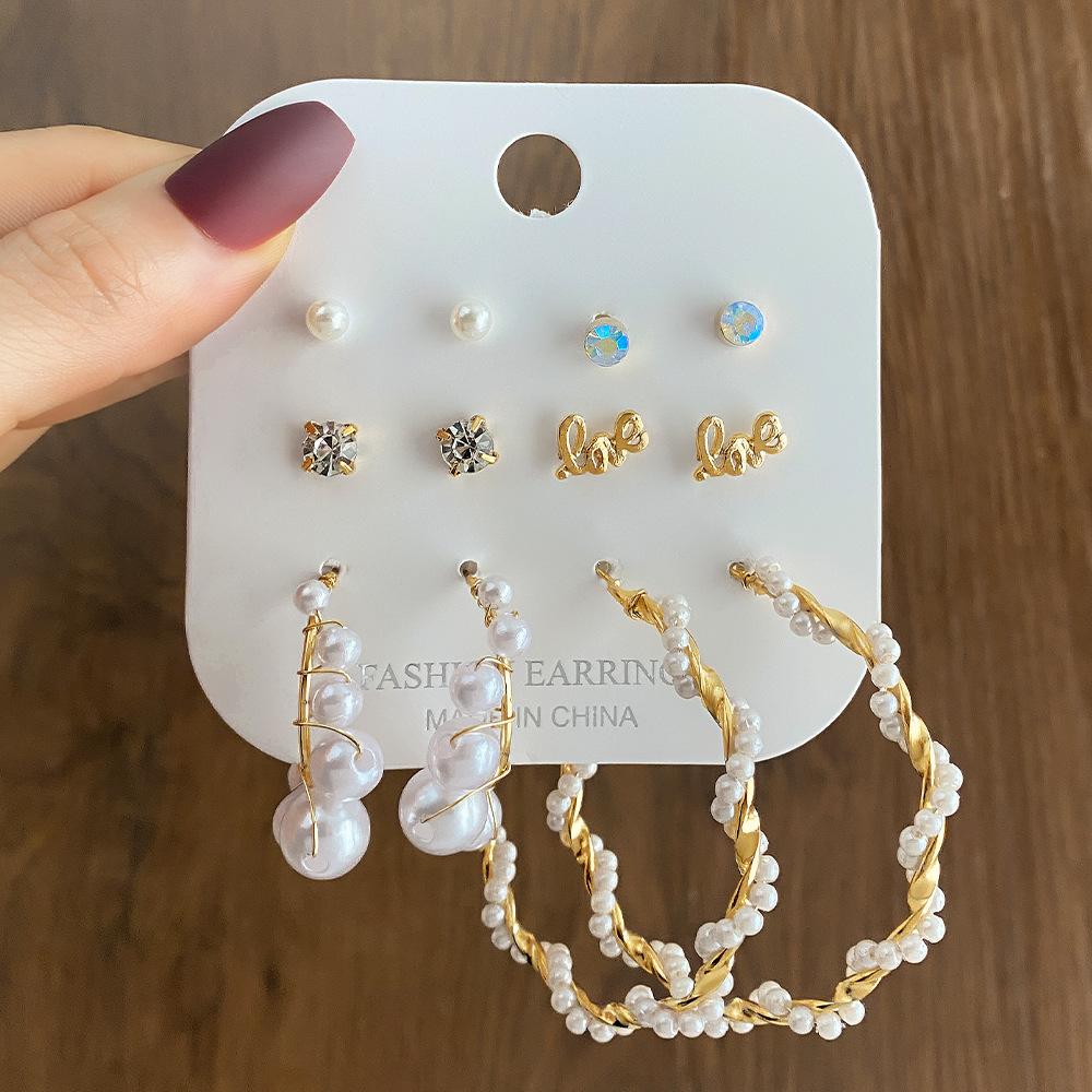 Simple Large Circle Metal Irregular Circle Stud Earrings Set - Creative And Personalized Ear Jewelry - 8-piece Earring Set