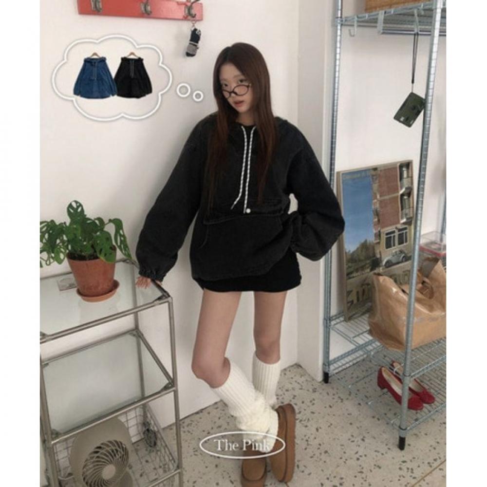 The Pink Men Denver Oversized Anorak String Pocket Denim Hoodie