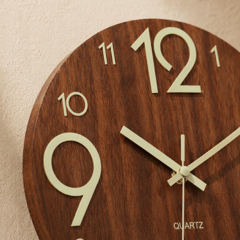 Wooden 3D Wall Clock Silent Glowing Hanging Clock Modern Luminous Wall Clock  Bedroom