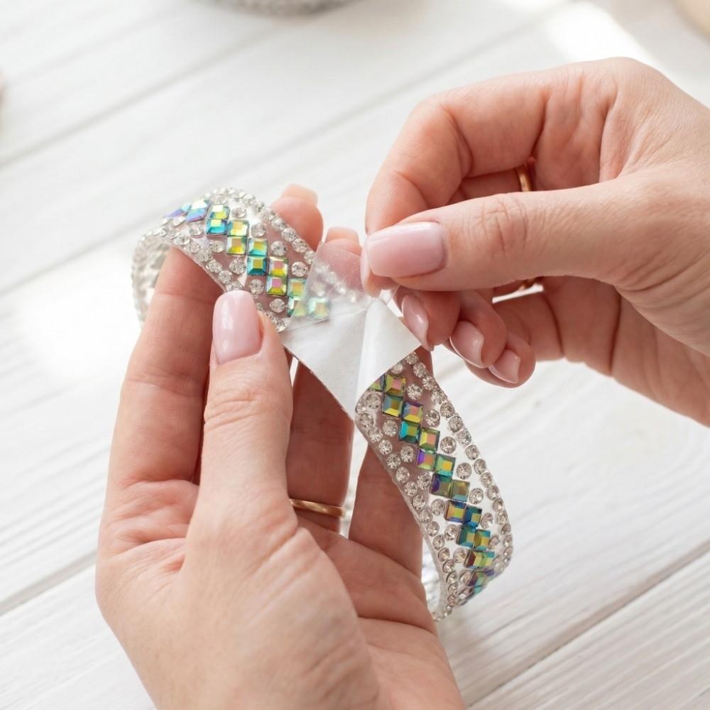 Self Adhesive Rhinestone Chain Colorful Rhinestone Band Sticky Trim Crystal Trim  Bag Decoration