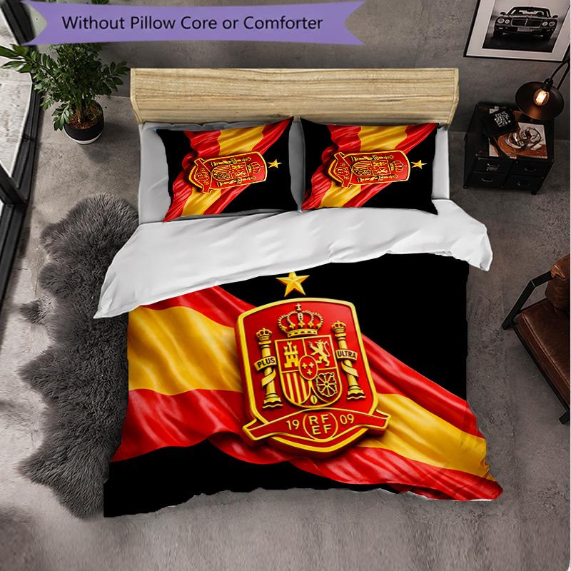 Set Biancheria da Letto a 3 Pezzi Squadra Nazionale di Calcio Spagnola Morbido Set Copripiumino con Federe Set Decorazione Camera da Letto per Casa