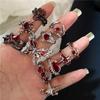 Goth Punk Retro Red Crystal Love Heart Cross Geometry Irregular Open Ring Set Y2K Halloween Accessories For Women  Jewelry