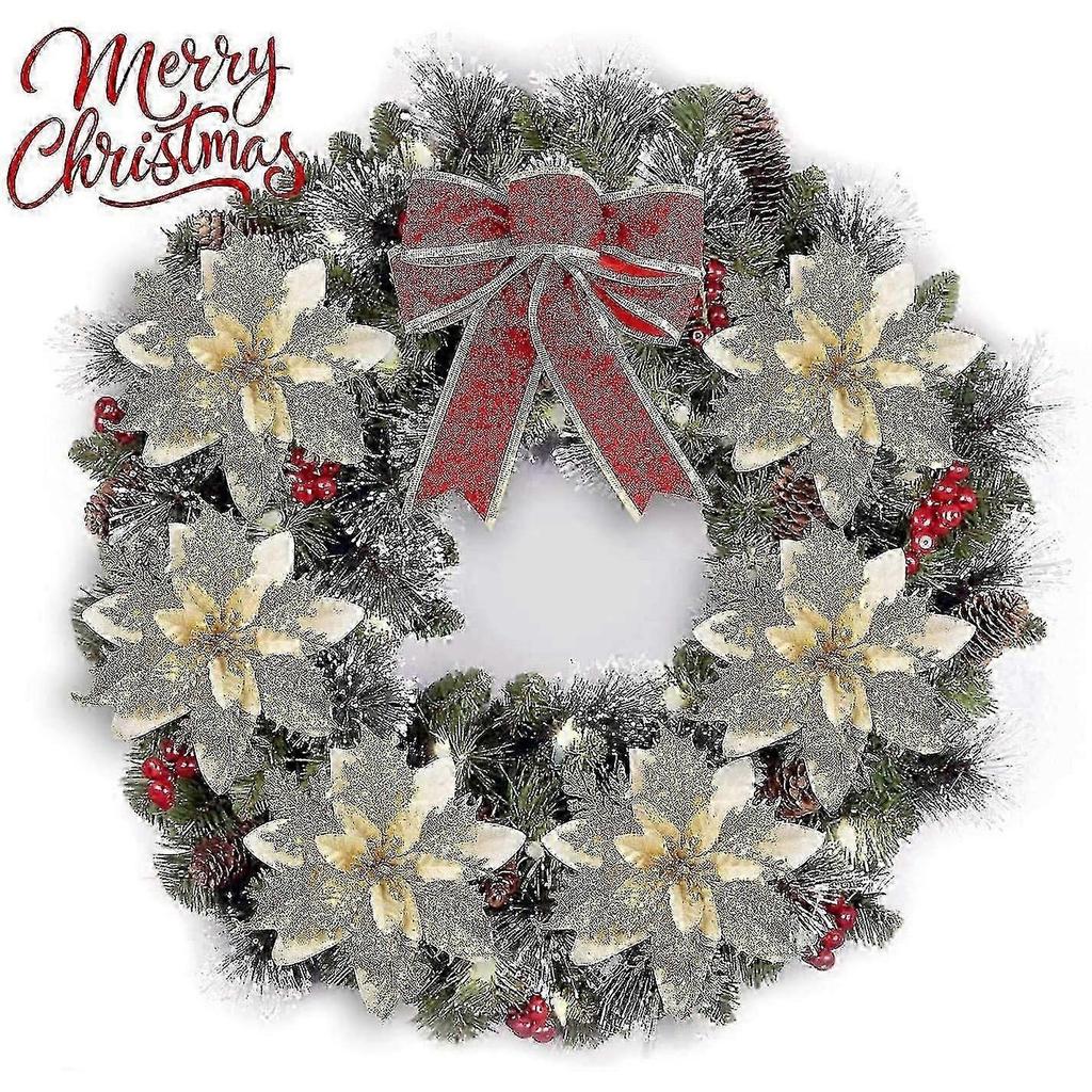 24pcs Christmas Glitter Poinsettia Flowers Artificial Flowers