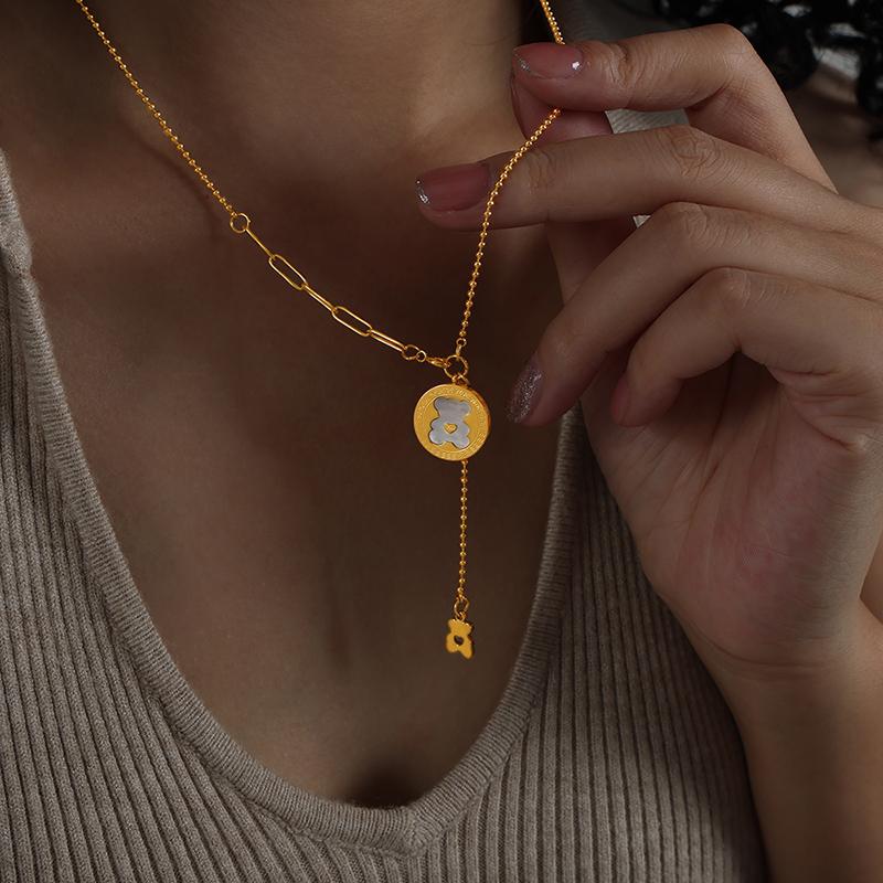 Cute Bear Pendant Necklaces For Women Stainless Steel Gold Plated Waterproof Women's Neck Chain Charm Necklace Luxury Jewelry