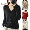 Women Knitting Sweater V-Neck Long Sleeve Button Down Sweater Cardigan Solid Color Loose Fit Crochet Texture Coat