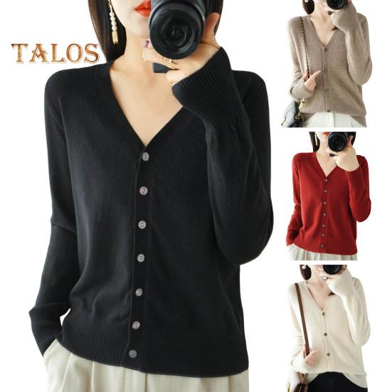 Women Knitting Sweater V-Neck Long Sleeve Button Down Sweater Cardigan Solid Color Loose Fit Crochet Texture Coat