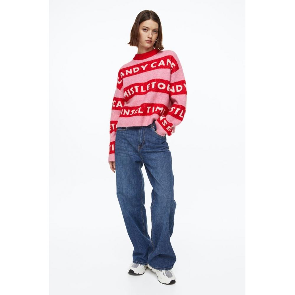 

Жаккардовый вязаный свитер оверсайз H&M Розовый/Красный