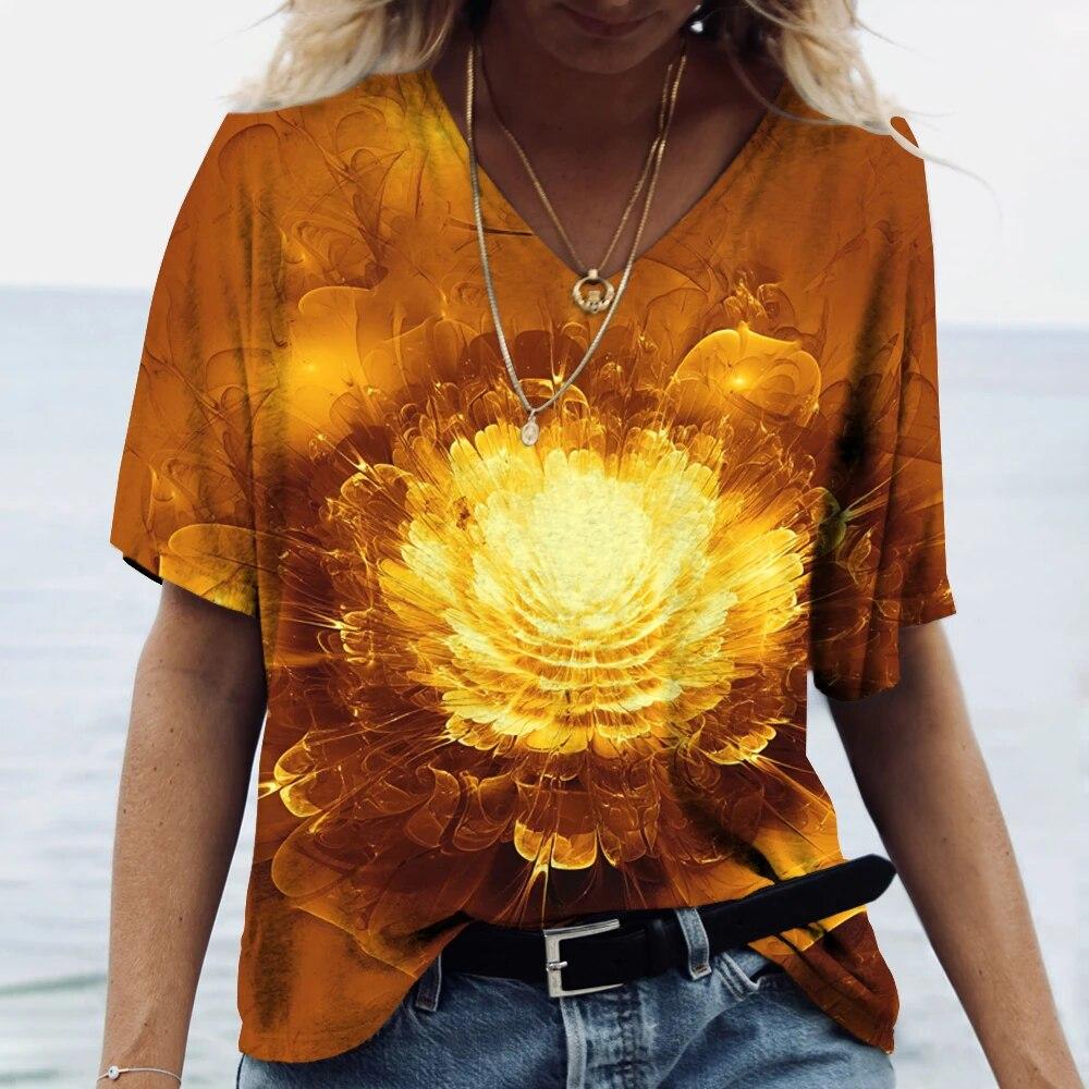 Dámské tričko Letní výstřih do V Módní krátký rukáv Topy Oblečení pro dívky Trička Oversized Harajuku Oblečení Párty Ležérní Blůza