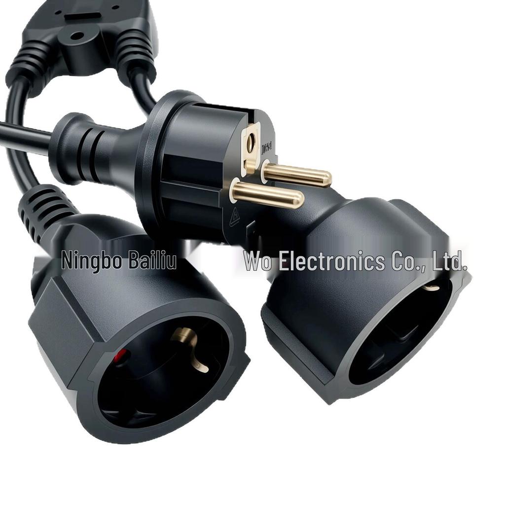 2m EU Plug Power Extension Cable Splitter: 1-to-2 Male-to-Female, 3x1.0 sq mm, 0.16m