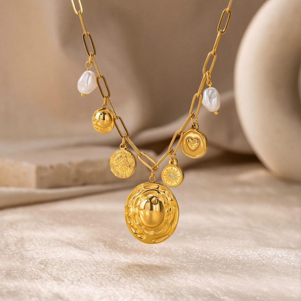 18k Gold-Plated Stainless Steel Pearl Necklace - Luxury Clavicle Chain