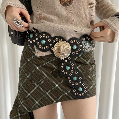 Wide Hollow Out Belts Y2K Metal Buckle Belts Casual Cowboy Waistband  Dress Decoration