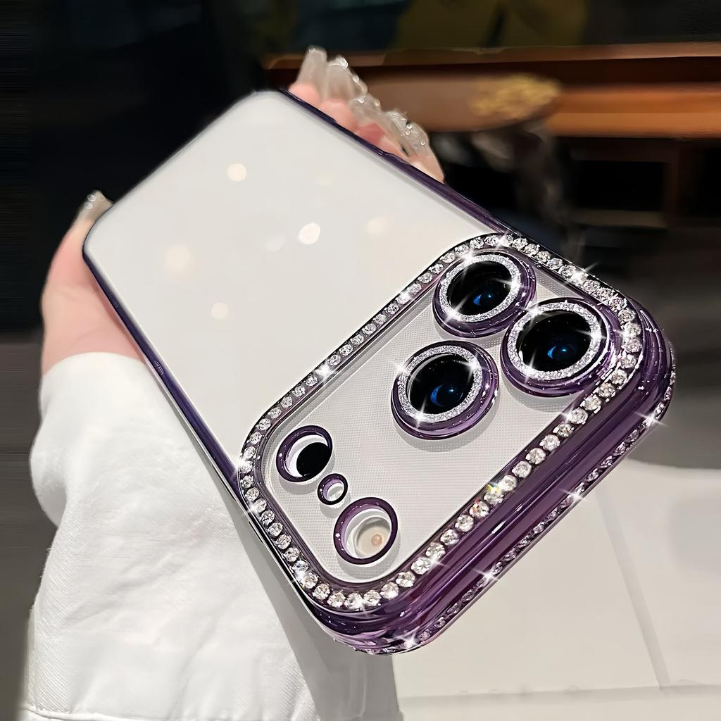 Electroplated diamond suitable for iPhone17PROMAX transparent silicone mobile phone case Apple 16 all-inclusive lens film glitter
