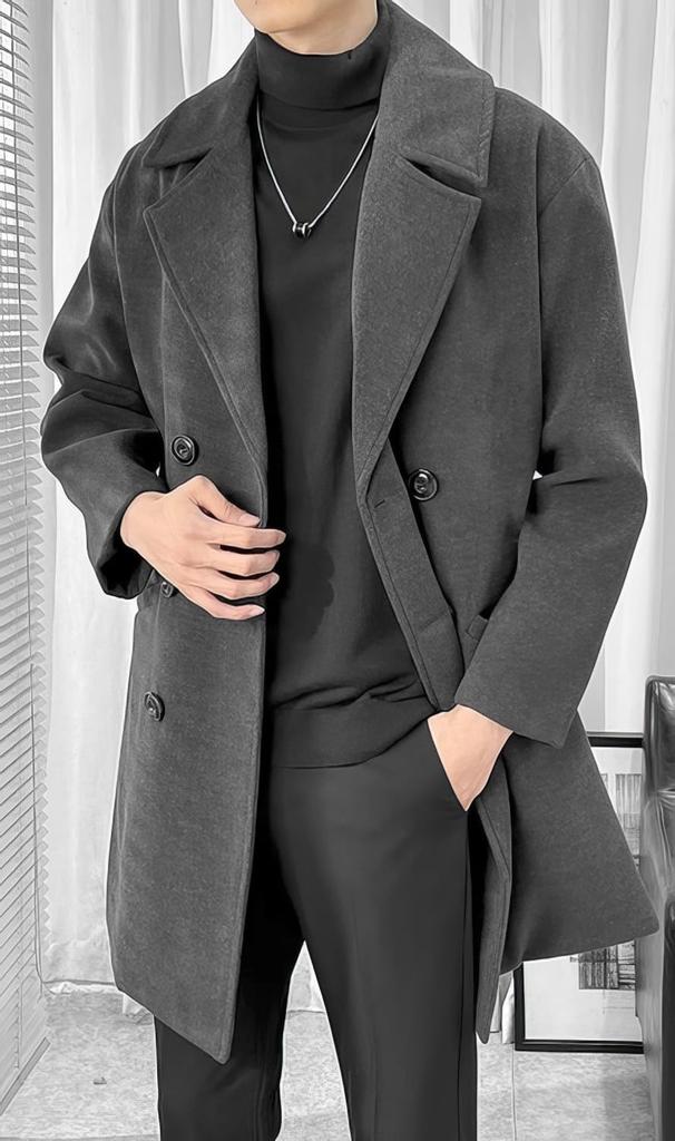 Long Business Wool Plus Solid Long Cold Chesterfield Loose Oversized [foveitaa] Men's Coat, Coat, Autumn/Winter Clothes, Sizes, Color, Warm, Length,