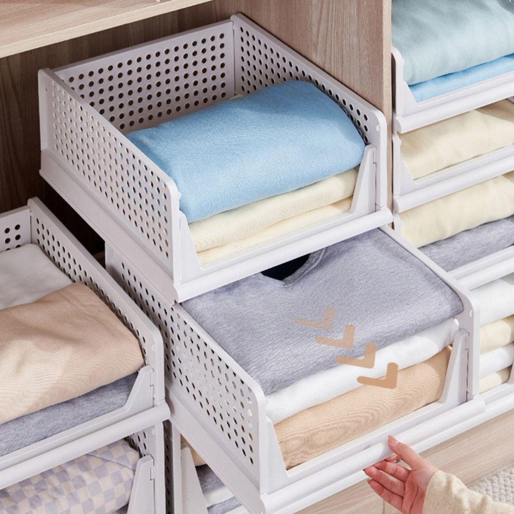 Plastic Clothes Sorting Rack Stackable Storage Baskets Saving Space Wardrobe Storage Box  Kitchen