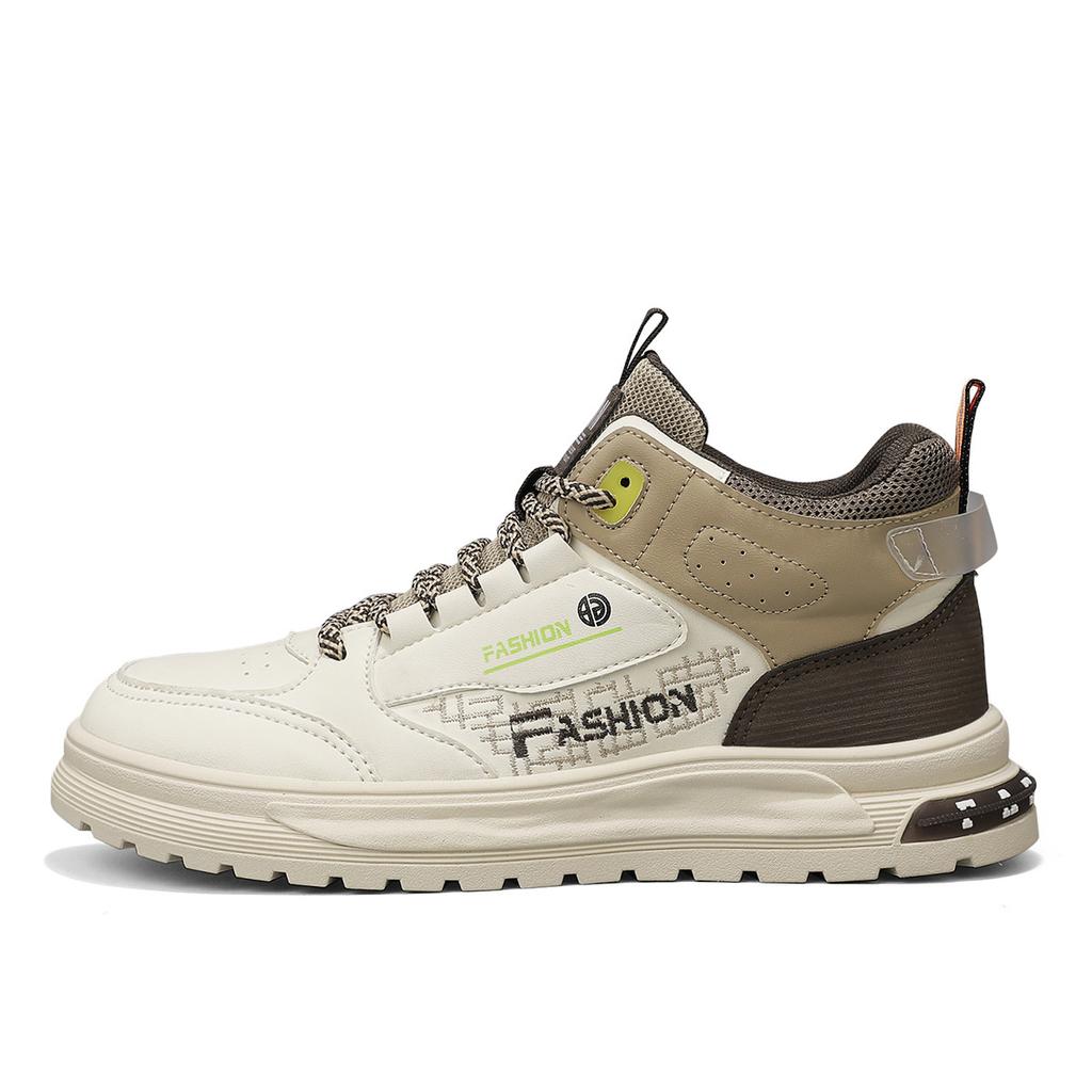 Mode Mode Herren PU Leder Freizeitschuhe Frühling Atmungsaktiver Komfort Plateau Walking Schuhe Herren High Top Stiefel Trend Skateboard Schuhe