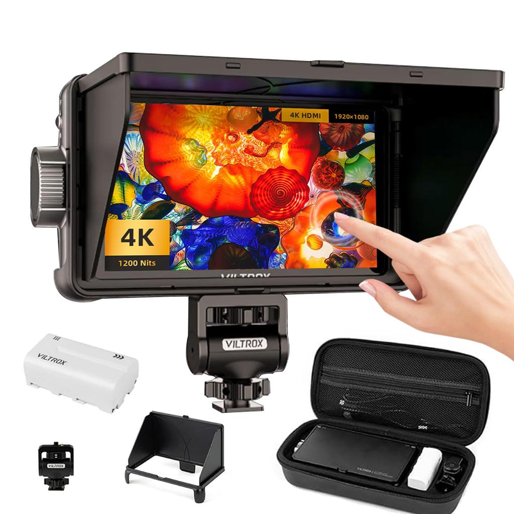VILTROX Touchscreen Camera Field Monitor with 1200Nits High 4K HDMI Full HD 1920x1080 IPS 3D LUT and Sunshade Included for and Nikon DSLR Video