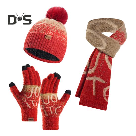 

3 шт./комплект унисекс рождественская шапка шарф перчатки комплект толстый вязаный жаккард теплая шапка перчатки эластичная защита ушей зимний новый год подарок купол шейный платок вино красного