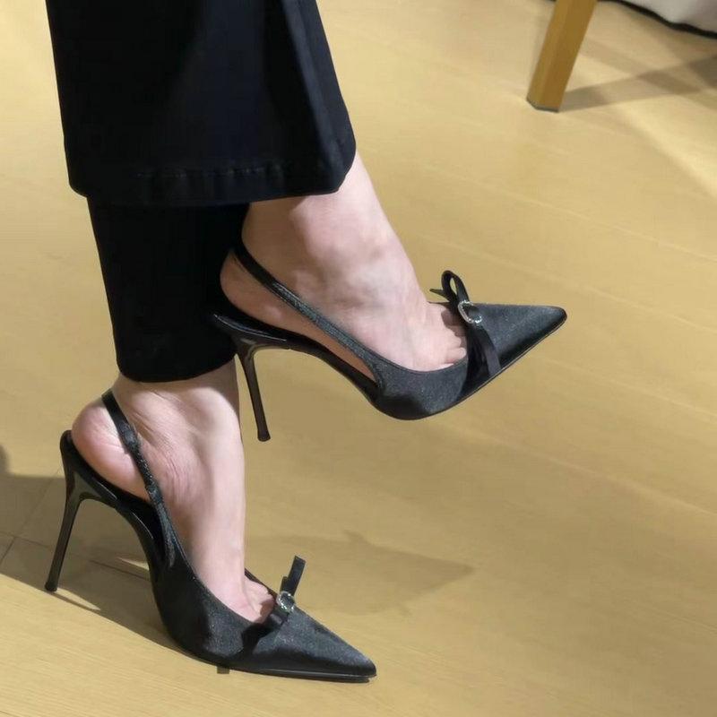 Fashion Baotou Sandals 2025 New High-Heeled Women'S Skinny Heel Pointy Bow After Empty French Temperament ShoesBaotou Sandals 2024 New