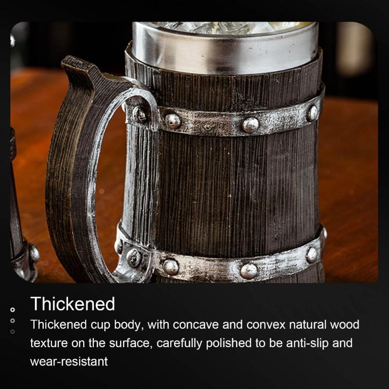 Large Capacity Beer Mugs For Outdoors Use With Retro Woodgrain Finish Nonrust Steel Insulated Cup Thermal Resin Construction