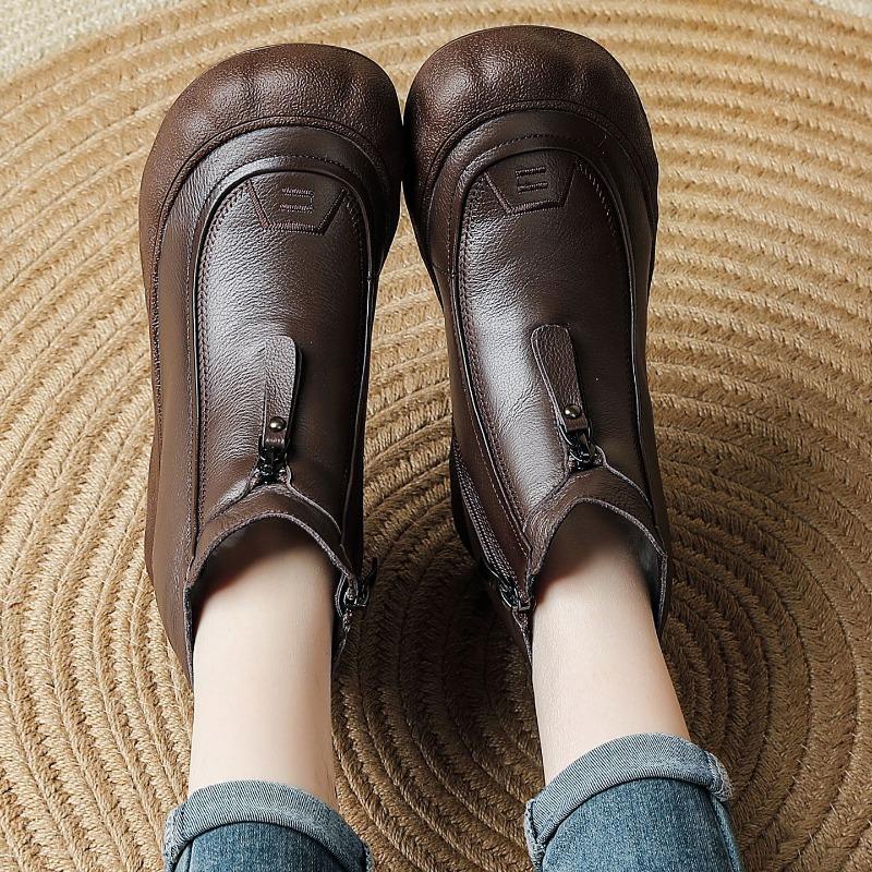 Full cowhide wool women's boots thick-soled retro short boots winter middle-aged mother shoes genuine leather boots