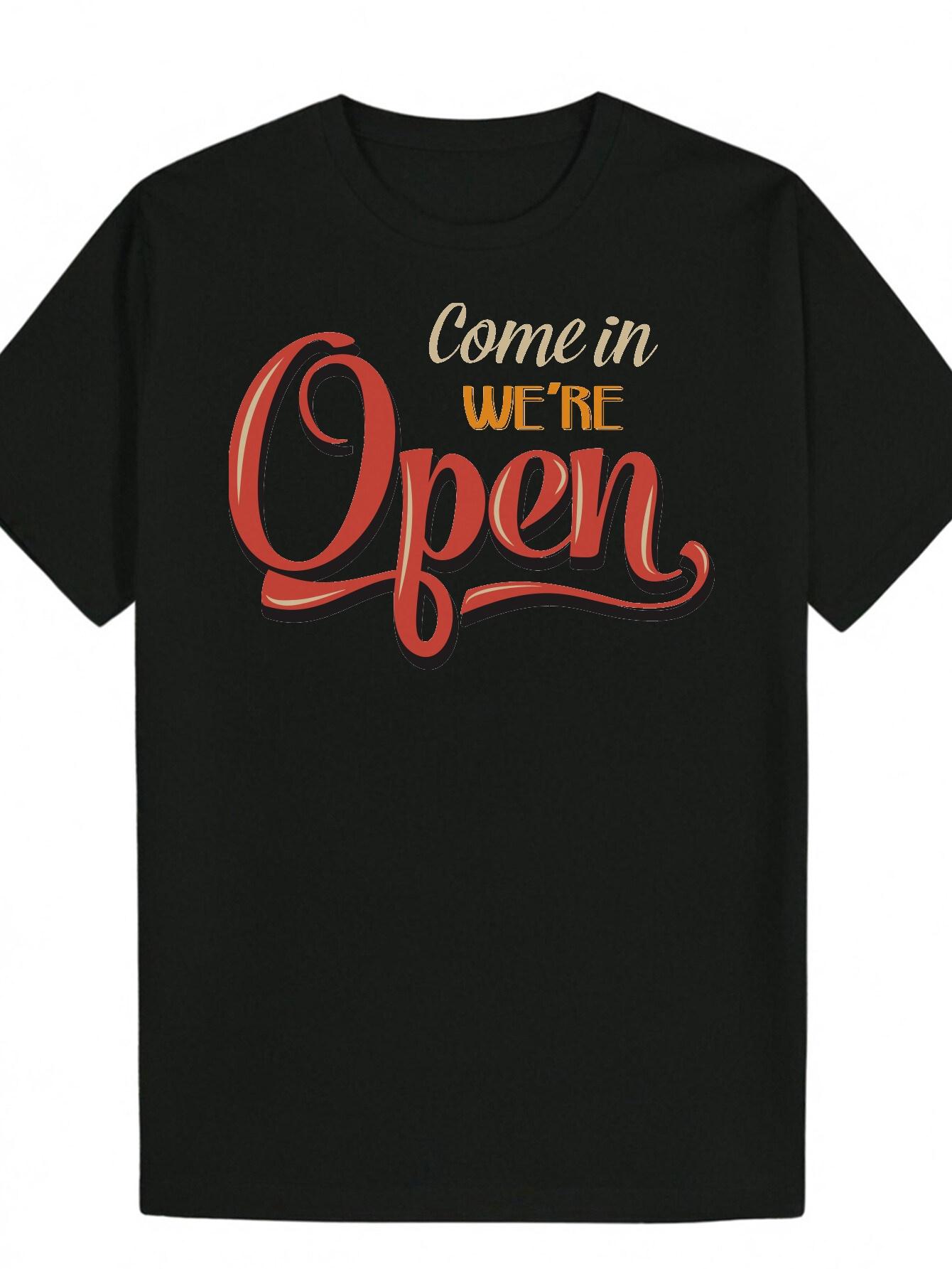 

Short Sleeve T-shirt - Black with Come in WE RE Open Red & Yellow Letter Print S