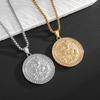 Classic Knight Pattern Engraved Zircon Inlaid Medal Pendant Necklace Fashion Rock Hip Hop Party Jewelry for Men