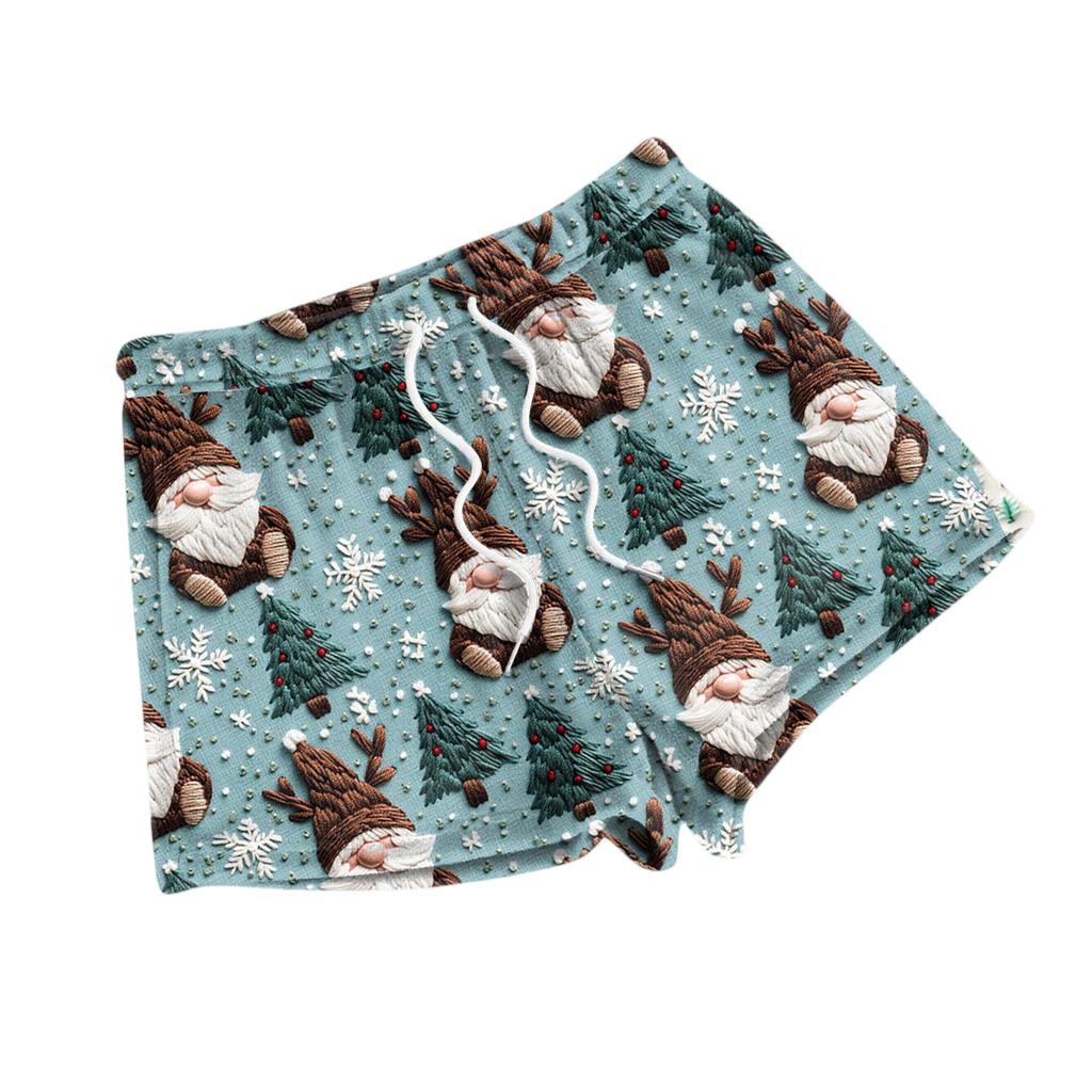 Damen Modische Locker Geschnittene Pyjamashorts Mit Fleece Weihnachtsprint Freizeithose