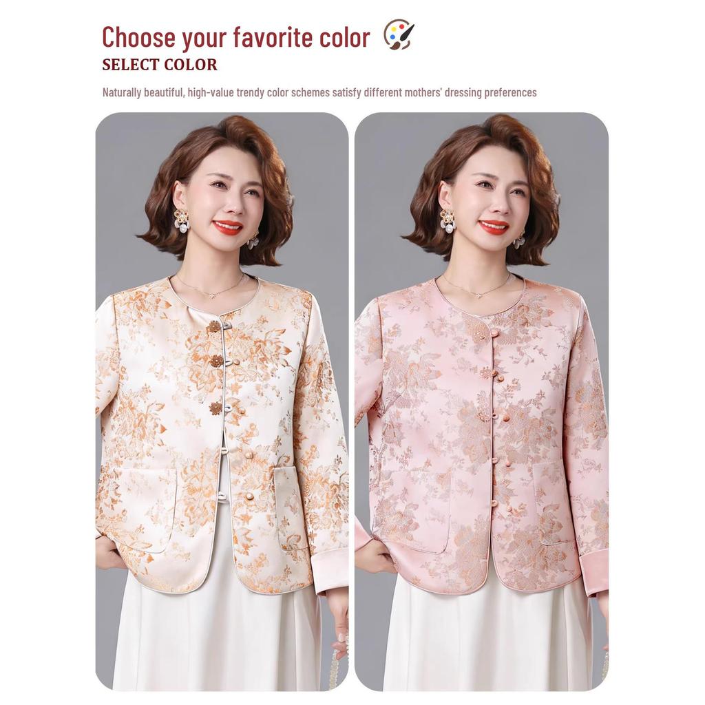 Women's Youthful Spring Cardigan: Elegant Tang Suit Top for Middle-Aged & Elderly